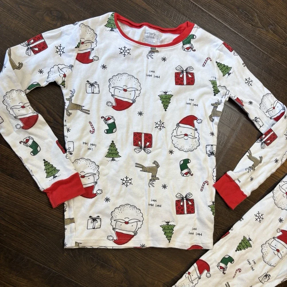 Boys CHRISTMAS PAJAMAS size 12 CARTERS Snug Fit 2PC SLEEPWEAR cute Santa Holiday